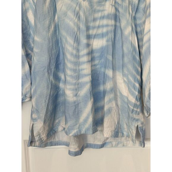 Soft Surroundings Blue Tie Dye Split Neck Top Size 3XL - Picture 2 of 6